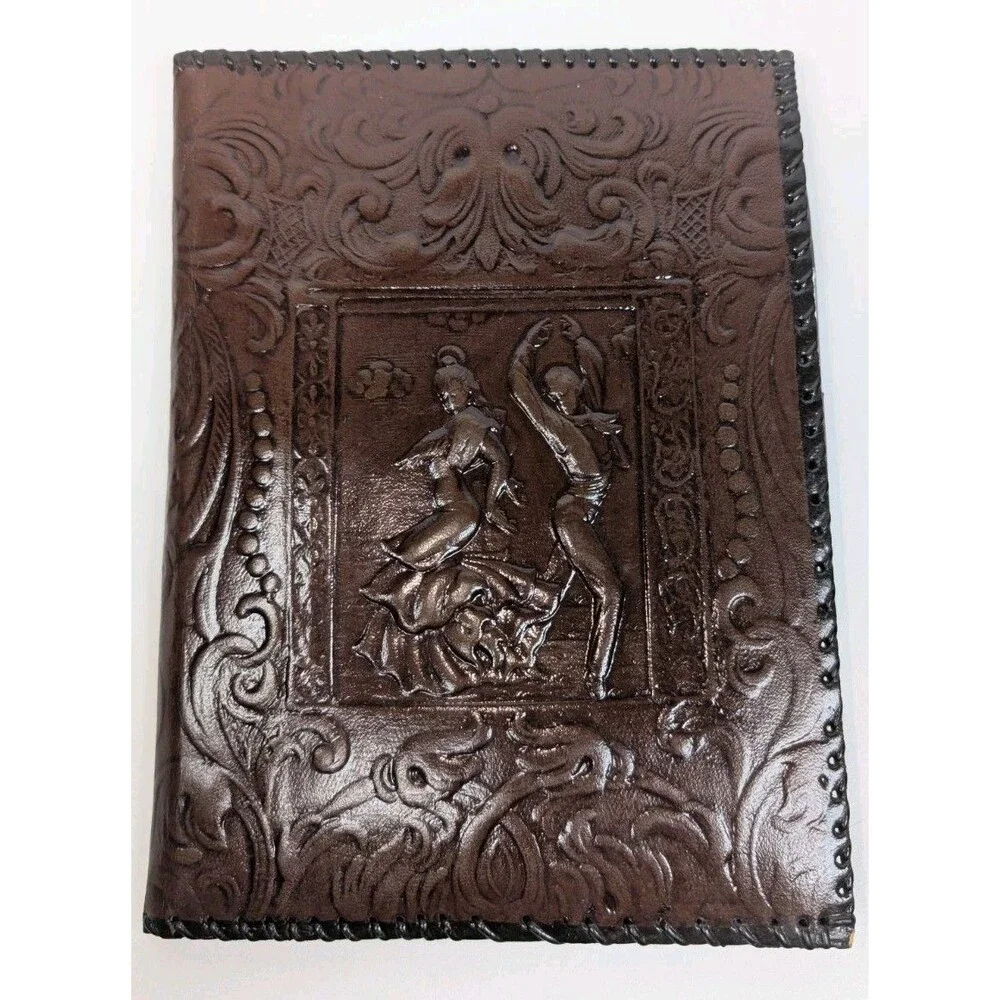 Vintage Tooled Leather Bifold Address Notebook Western Cowboy Embossed Cover